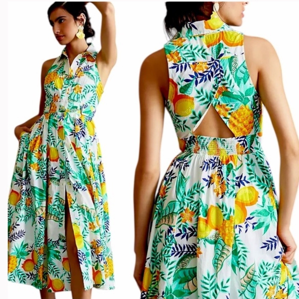 Anthropologie Maeve Lemon Midi Shirt Cotton Dress Size MP
